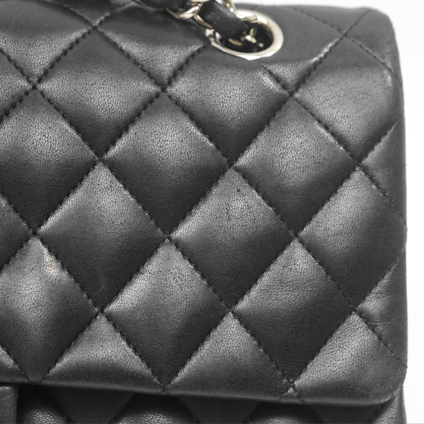 Chanel Classic M/L Medium Flap Quilted Black Lambskin Silver Hardware