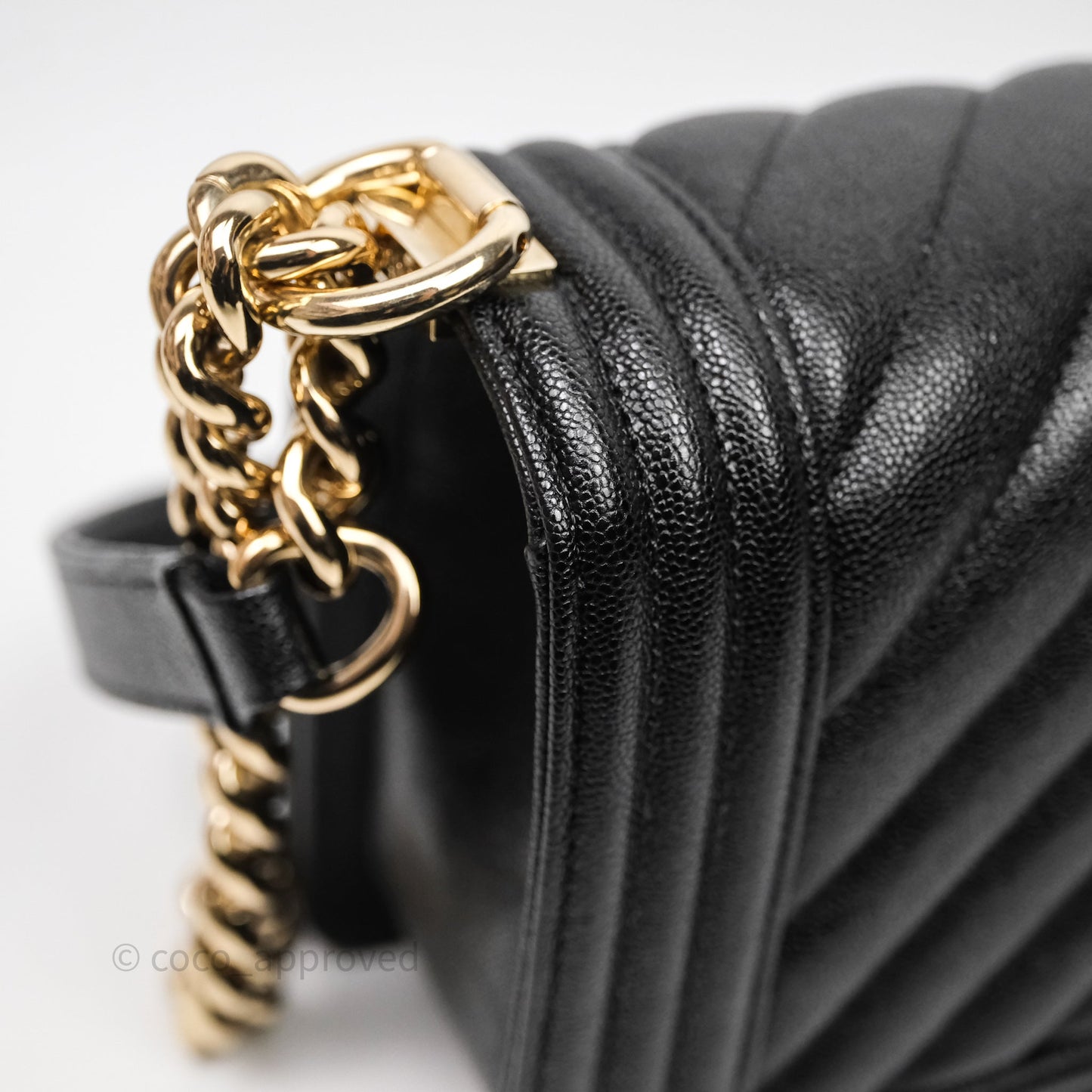Chanel Medium Boy Chevron Black Caviar Light Gold Hardware
