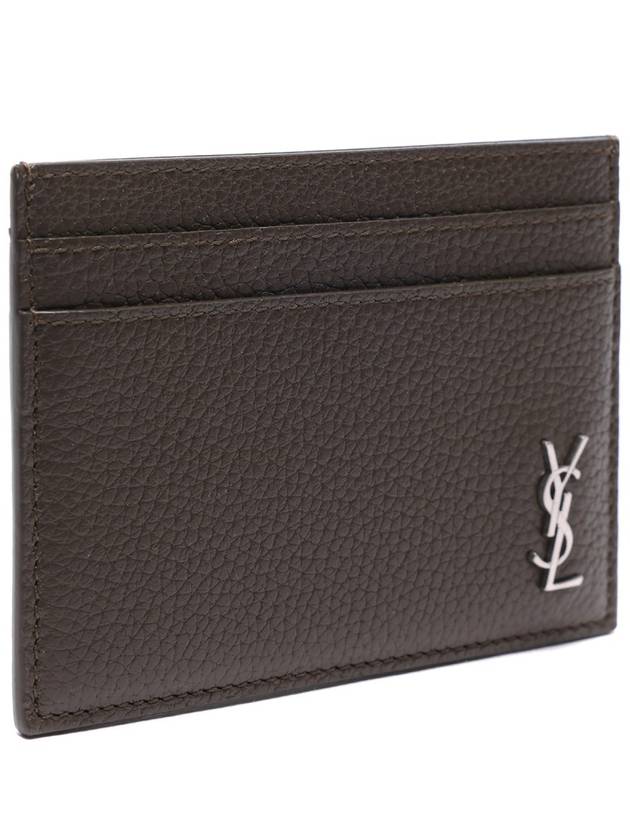 Luxury Saint Laurent Casandre Small Grain Leather Card Wallet Dark Khaki