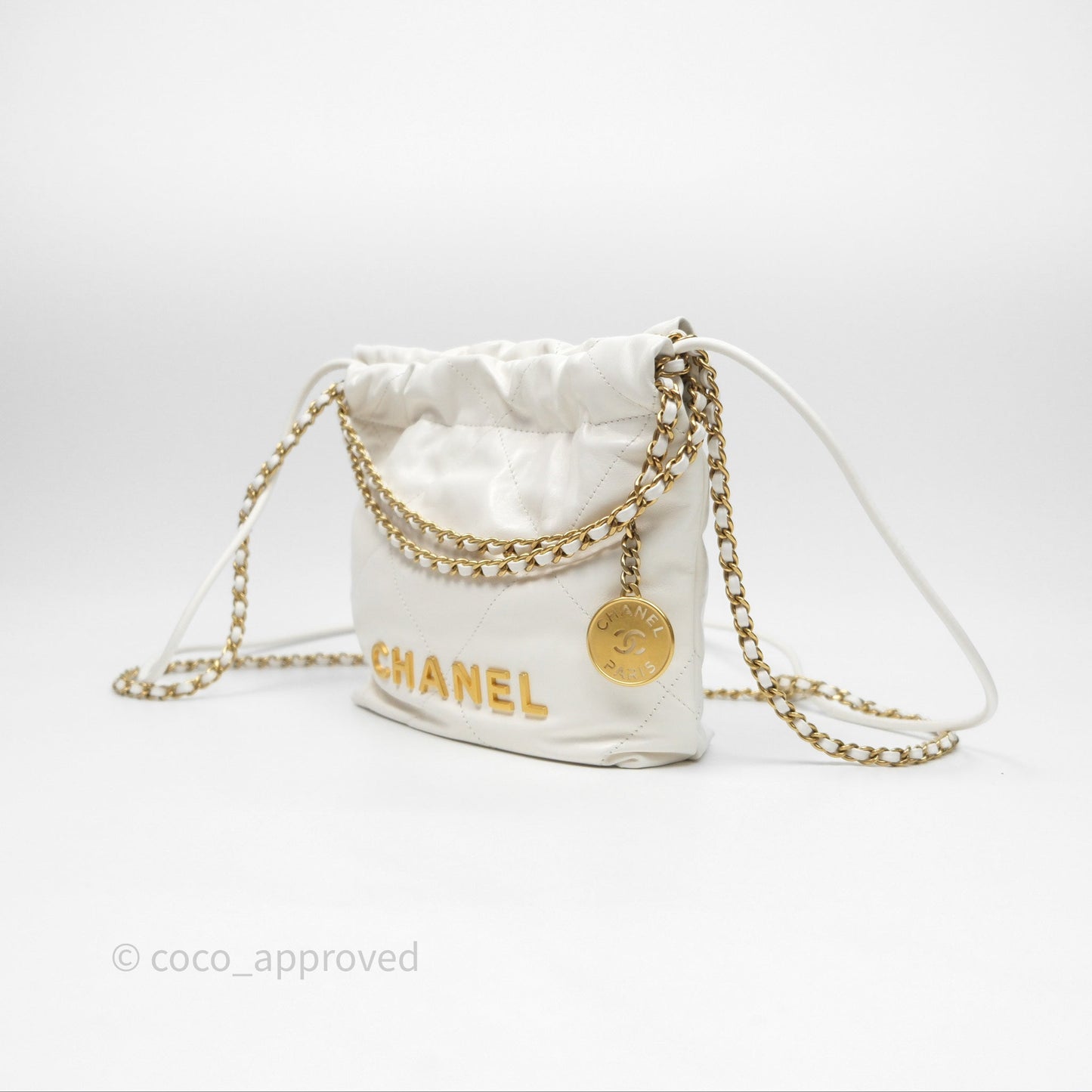 Chanel 22 Mini Bag White Shiny Crumpled Calfskin