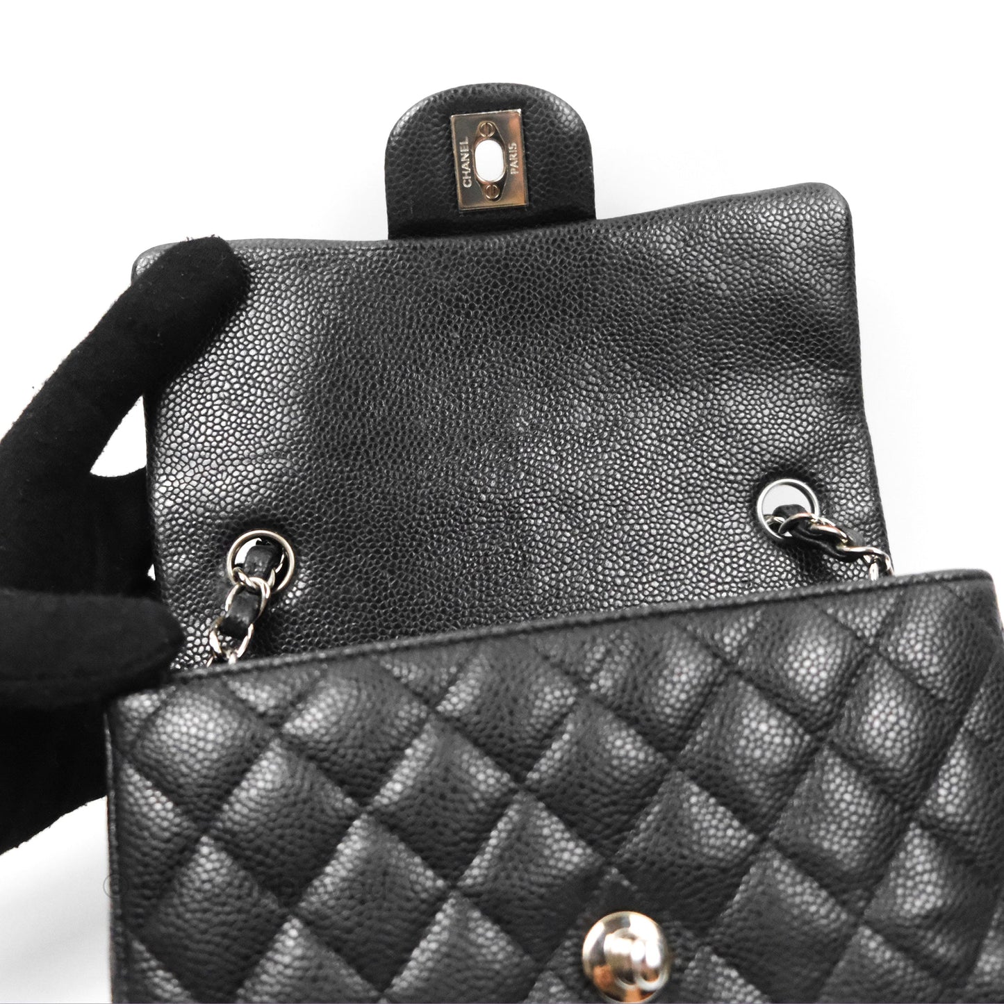 Chanel Classic Quilted Mini Rectangular Flap Black Caviar Silver Hardware