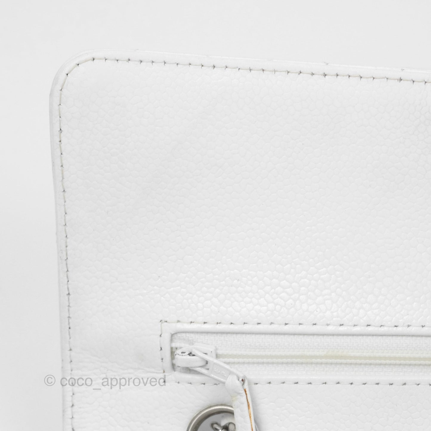 Chanel Classic M/L Medium Double Flap White Caviar Silver Hardware