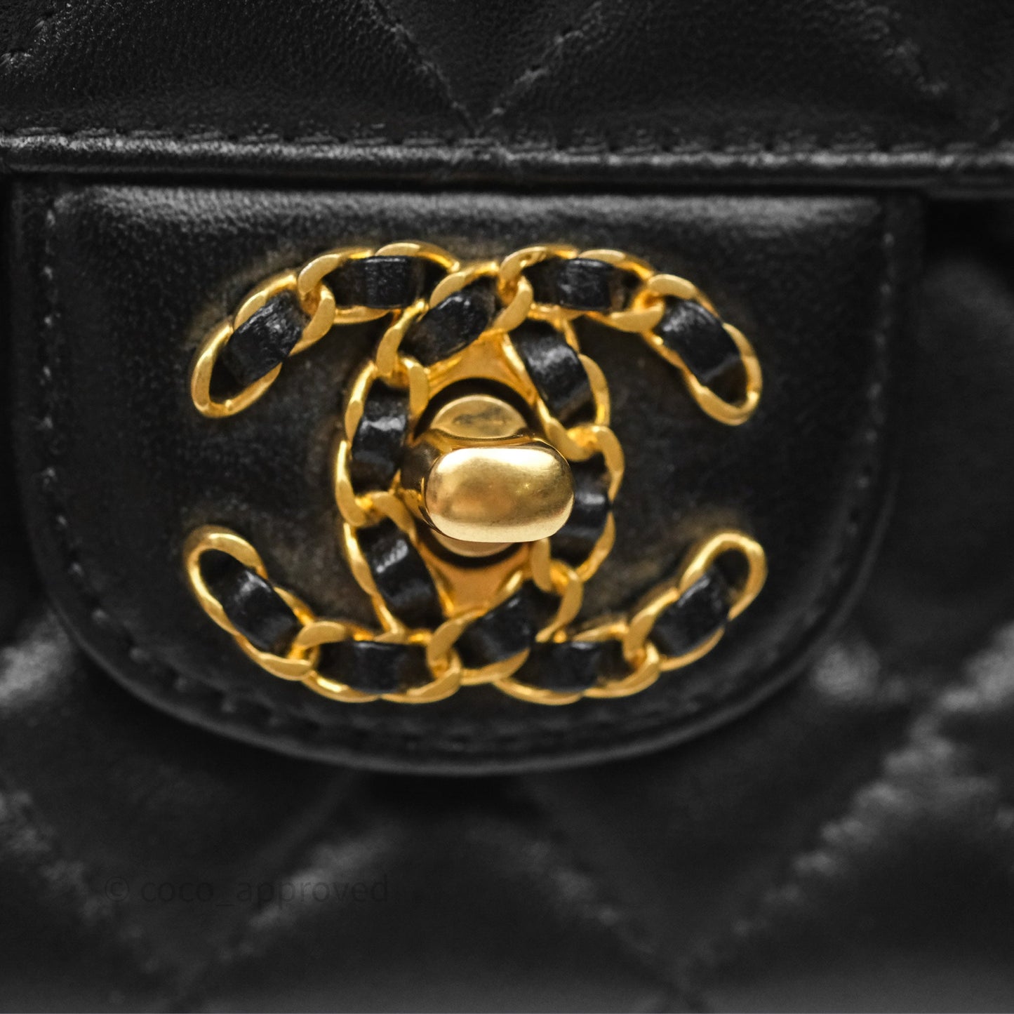 Chanel Logo Top Handle Small Flap Bag Black Lambskin Gold Hardware 24C