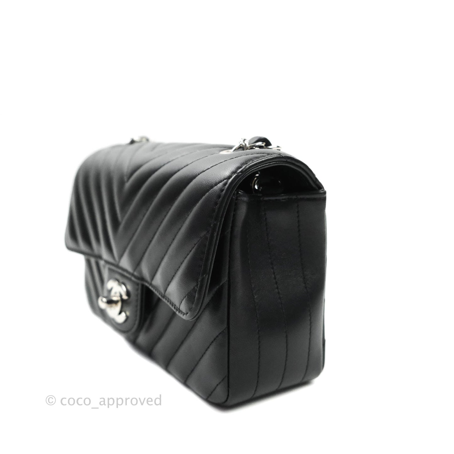 Chanel Classic Chevron Mini Rectangular Flap Black Lambskin Silver Hardware