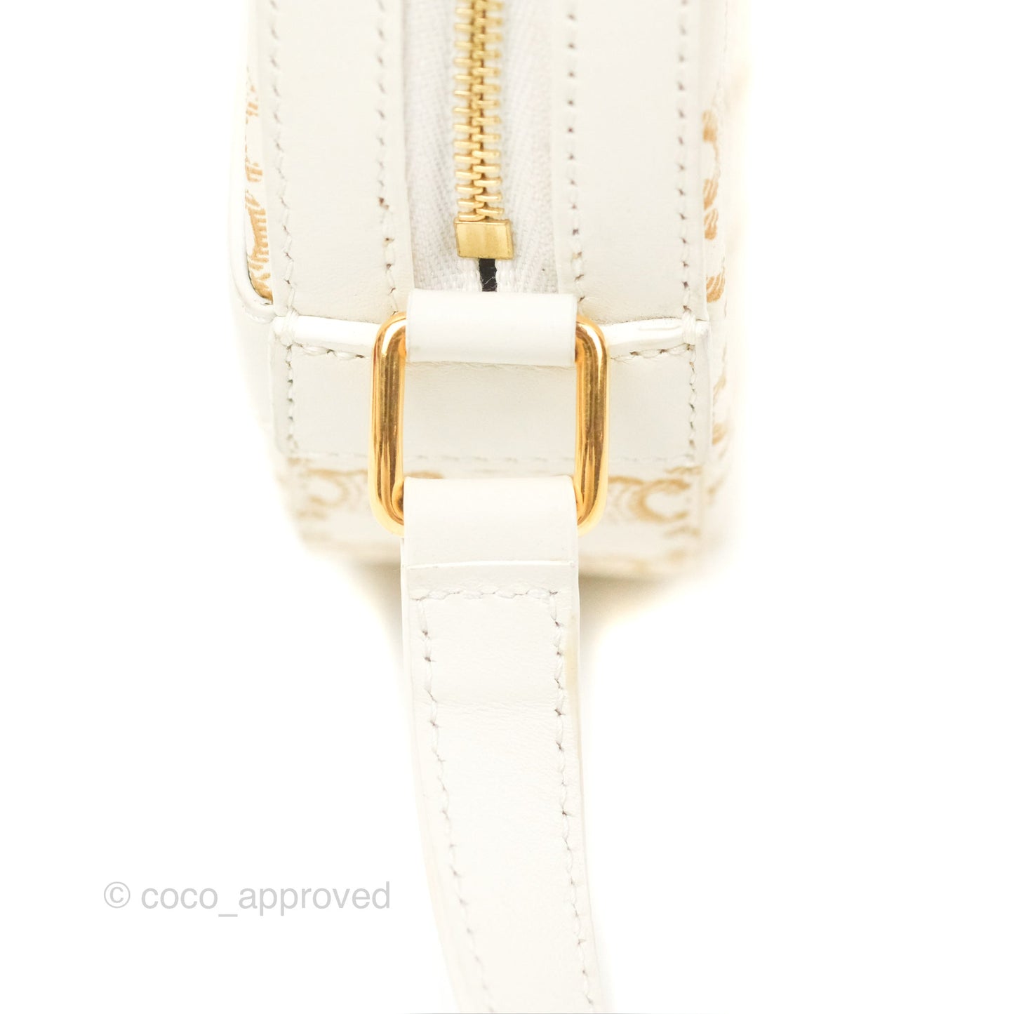 Celine Round Purse on Strap Triomphe Canvas White Calfskin