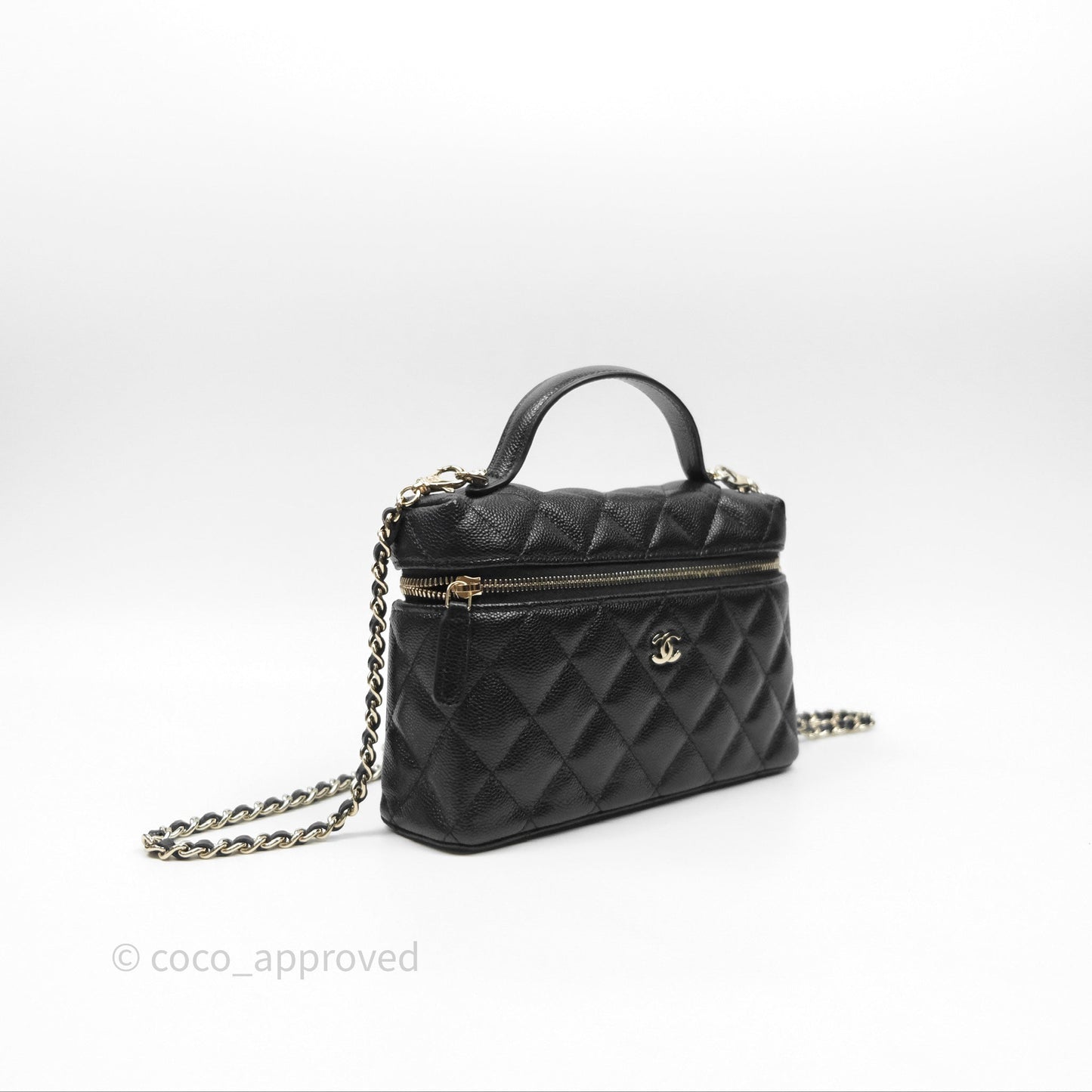 Chanel Quilted Top Handle Vanity with Chain Black Caviar Gold Hardware