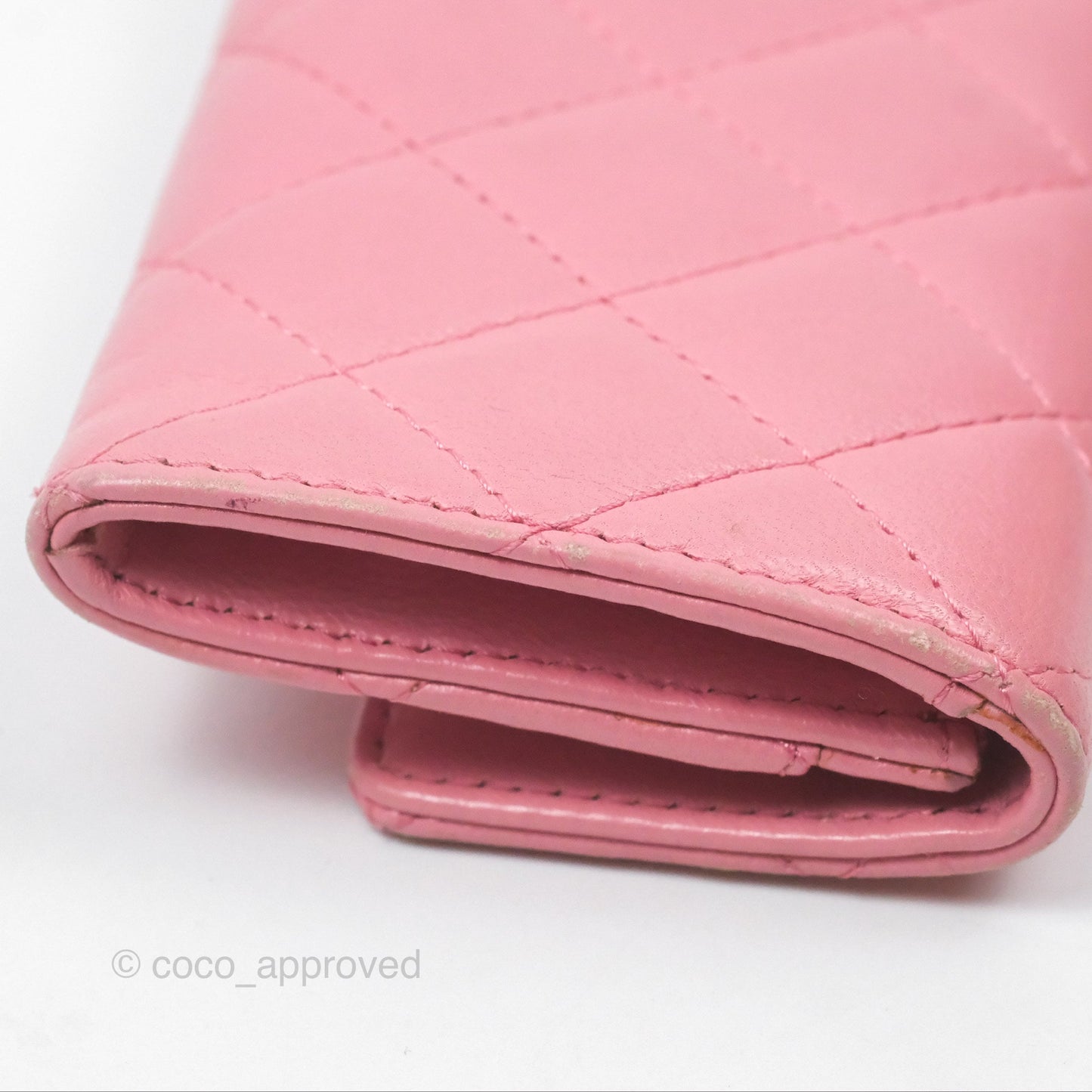 Chanel Quilted Flap Card Holder Pink Lambskin Silver Hardware
