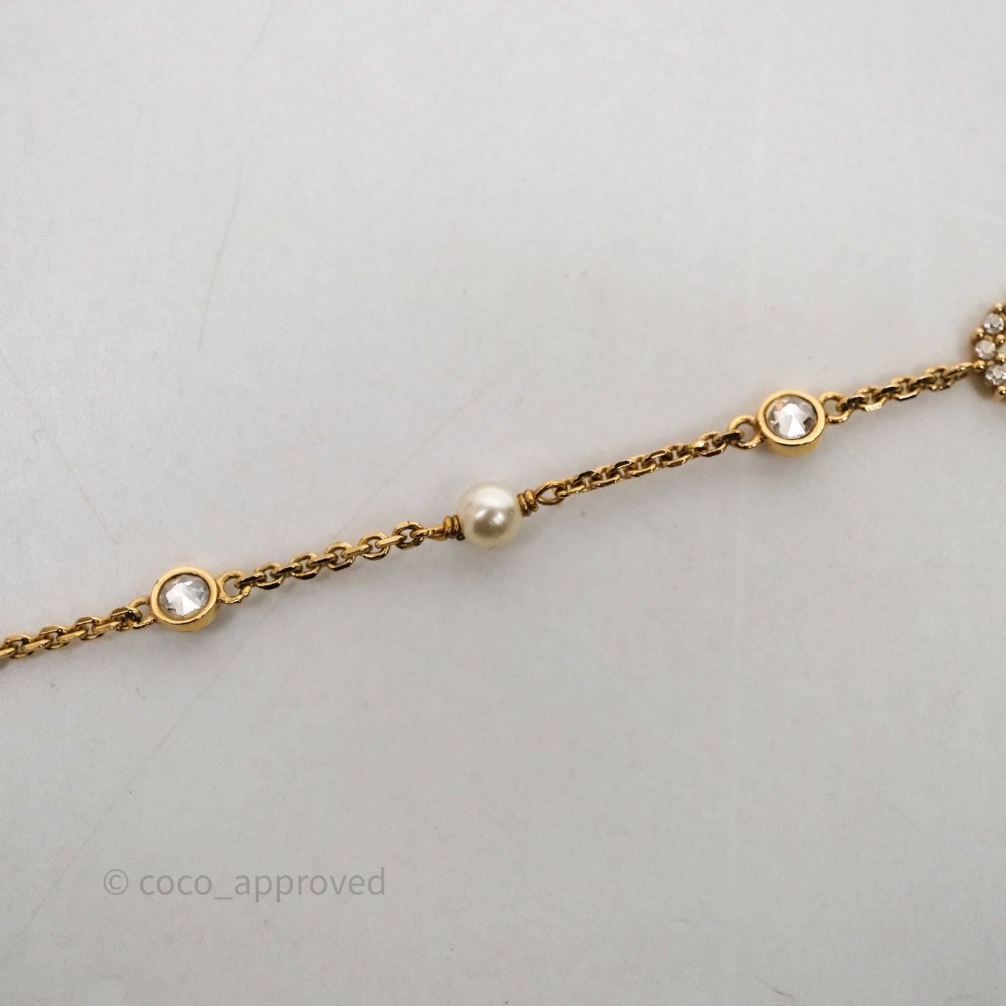 Christian Dior Metal Crystal Pearl CD Bracelet Gold Tone