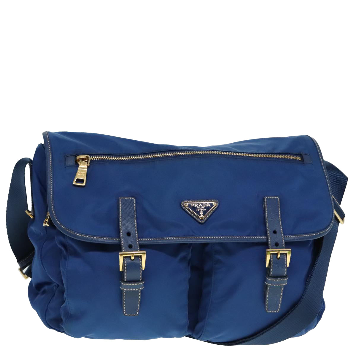 Luxury Prada Shoulder Bag Nylon Blue Gold  90221