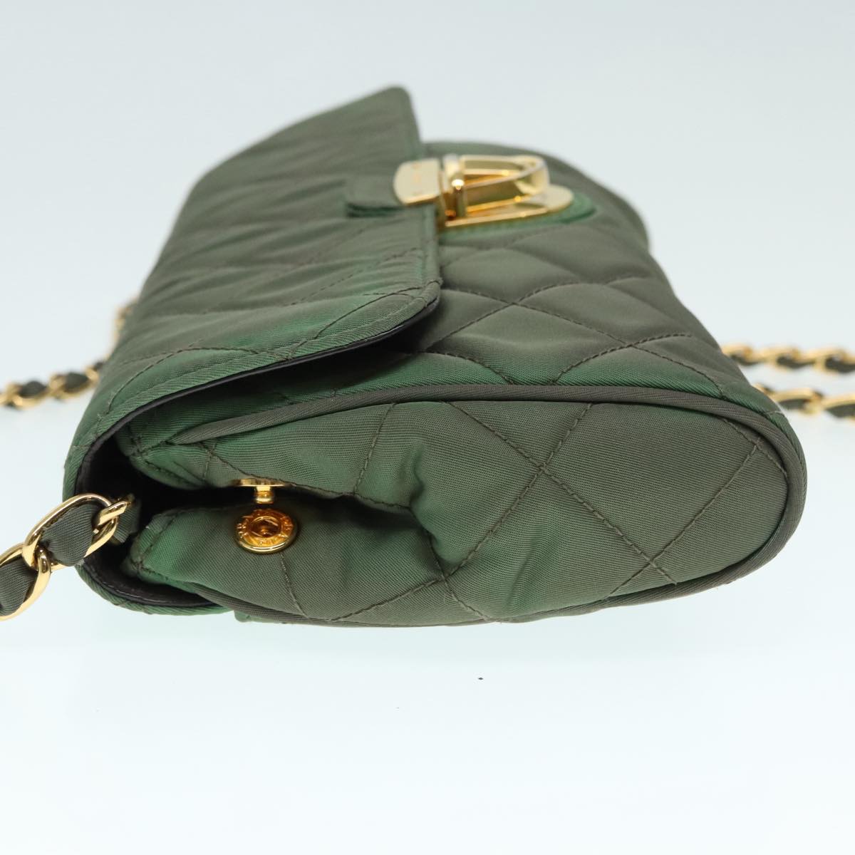 Luxury Prada Chain Quilted Shoulder Bag Nylon Khaki Gold  90227