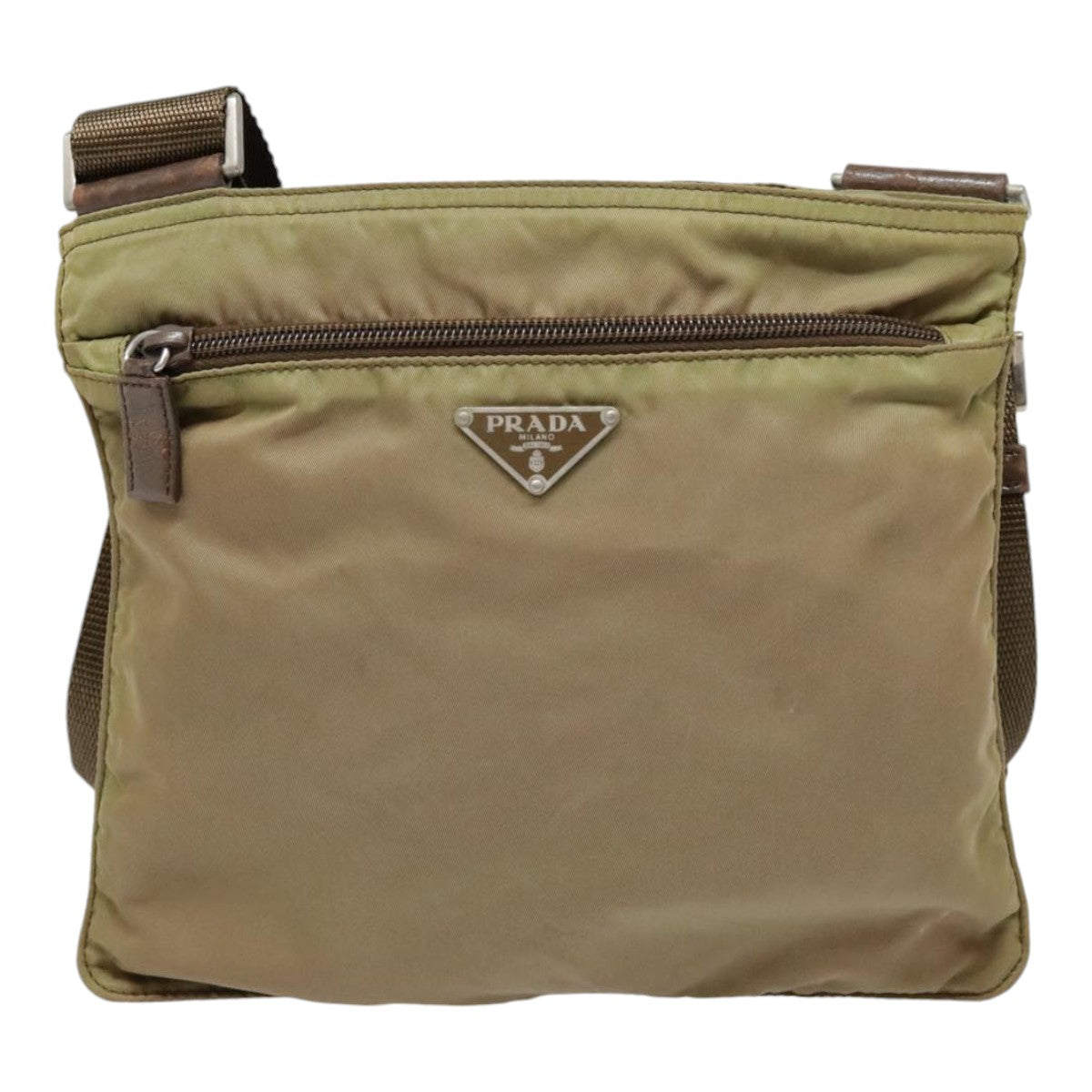 Luxury Prada Shoulder Bag Nylon Khaki Silver  90231