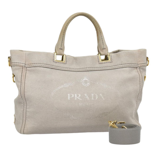 Luxury Prada Hand Bag Denim 2way Gray Gold  90233