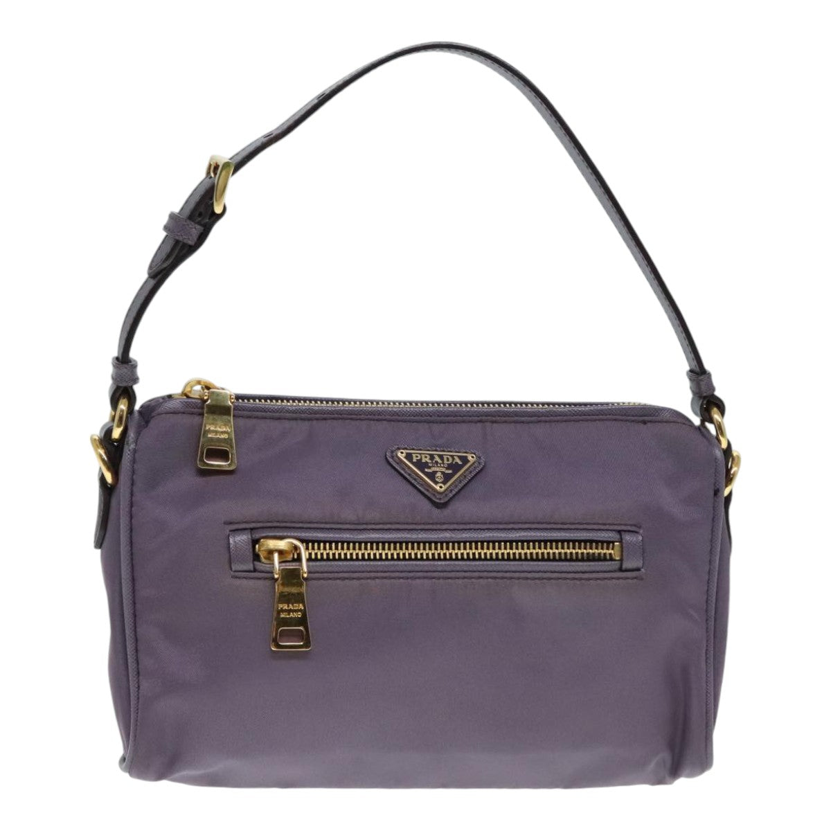 Luxury Prada Hand Bag Nylon Leather Purple Gold  90238