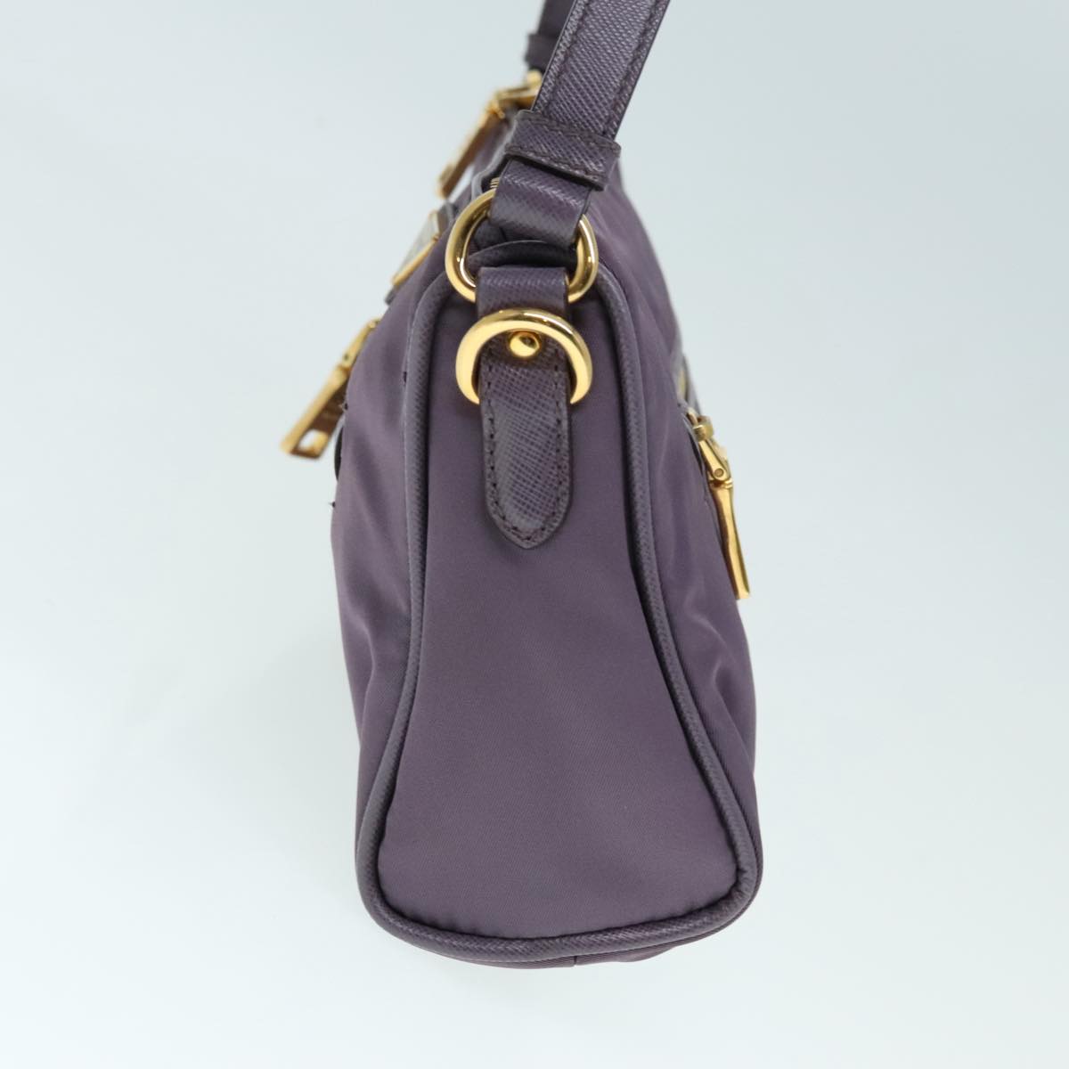 Luxury Prada Hand Bag Nylon Leather Purple Gold  90238