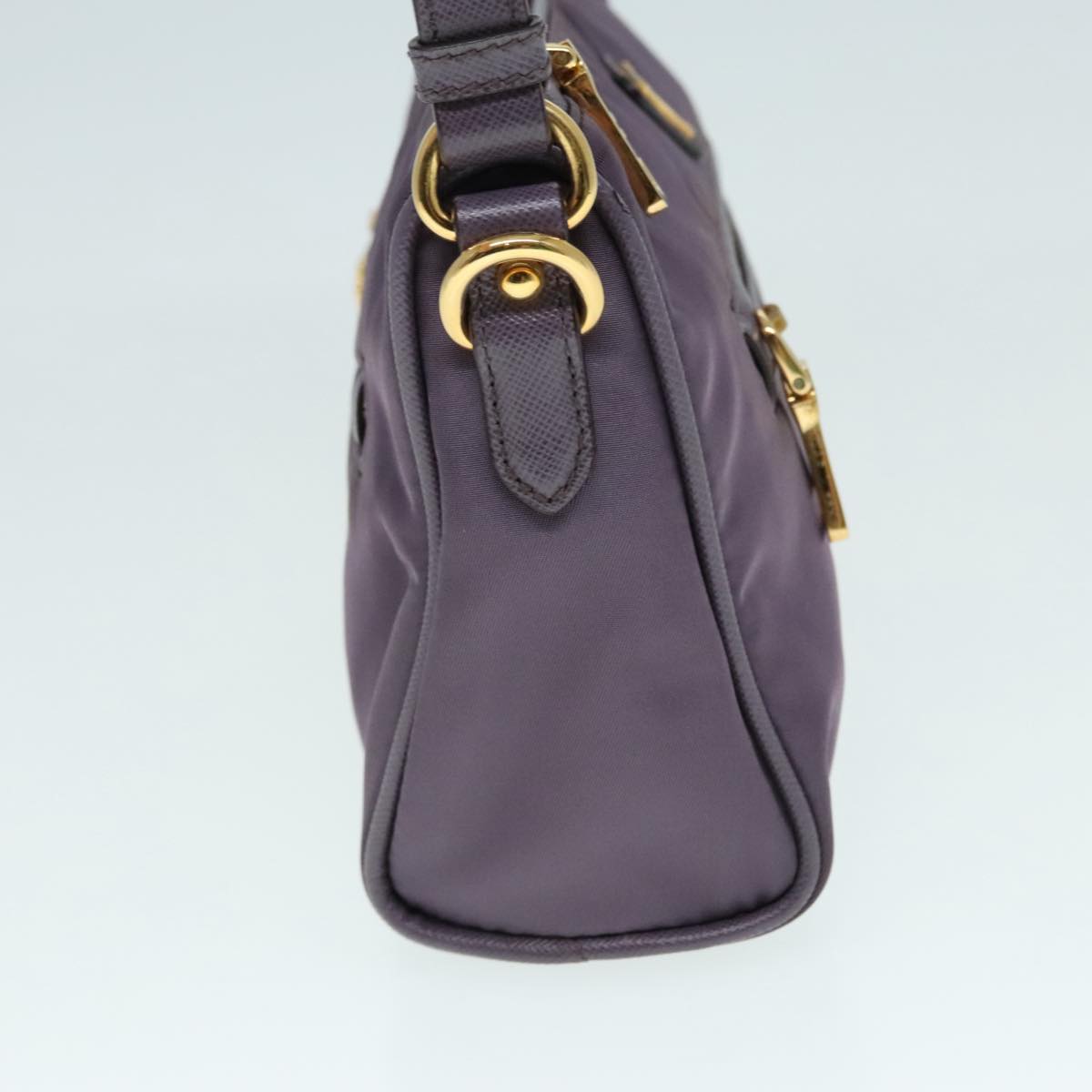 Luxury Prada Hand Bag Nylon Leather Purple Gold  90238