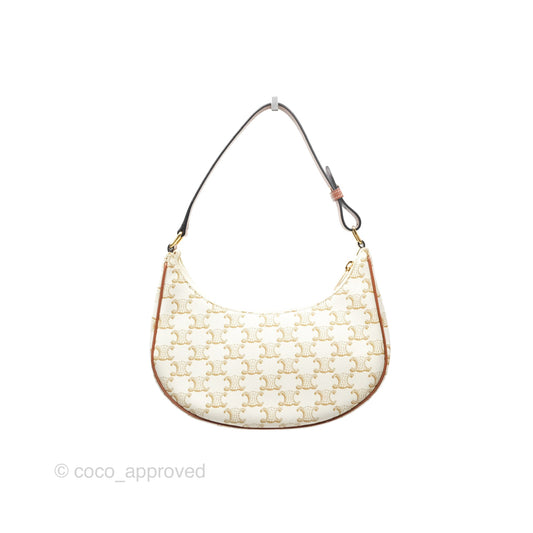 Celine Ava Bag In Triomphe Canvas Calfskin White