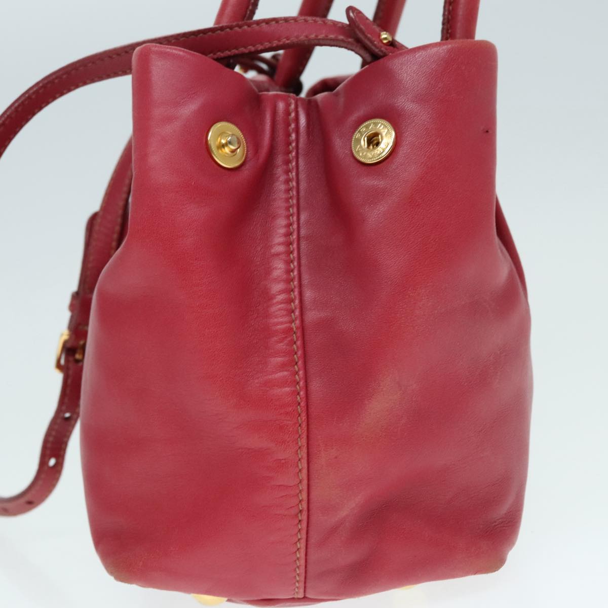 Luxury Prada Hand Bag Leather 2way Red Gold  90241