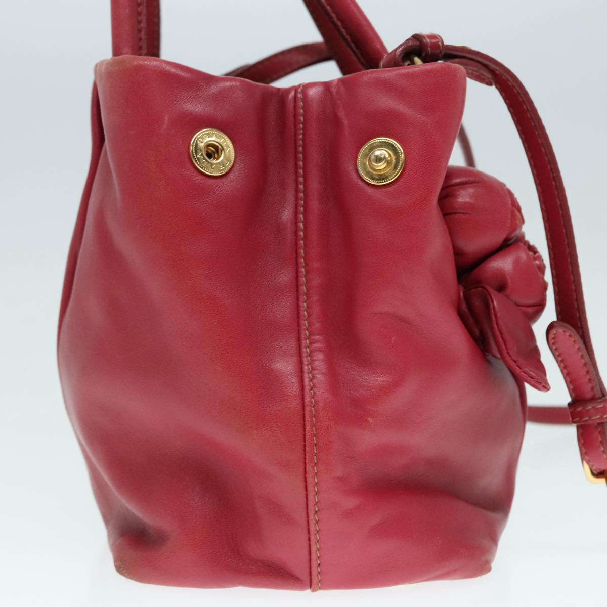 Luxury Prada Hand Bag Leather 2way Red Gold  90241
