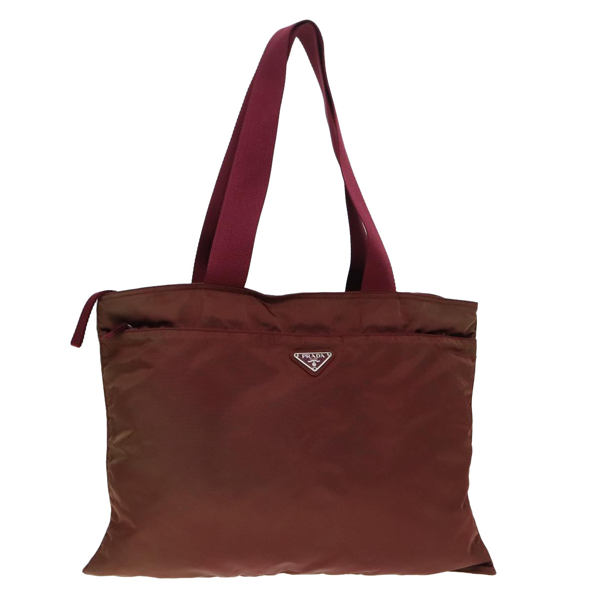 Luxury Prada Tote Bag Nylon Wine Red Silver  90243