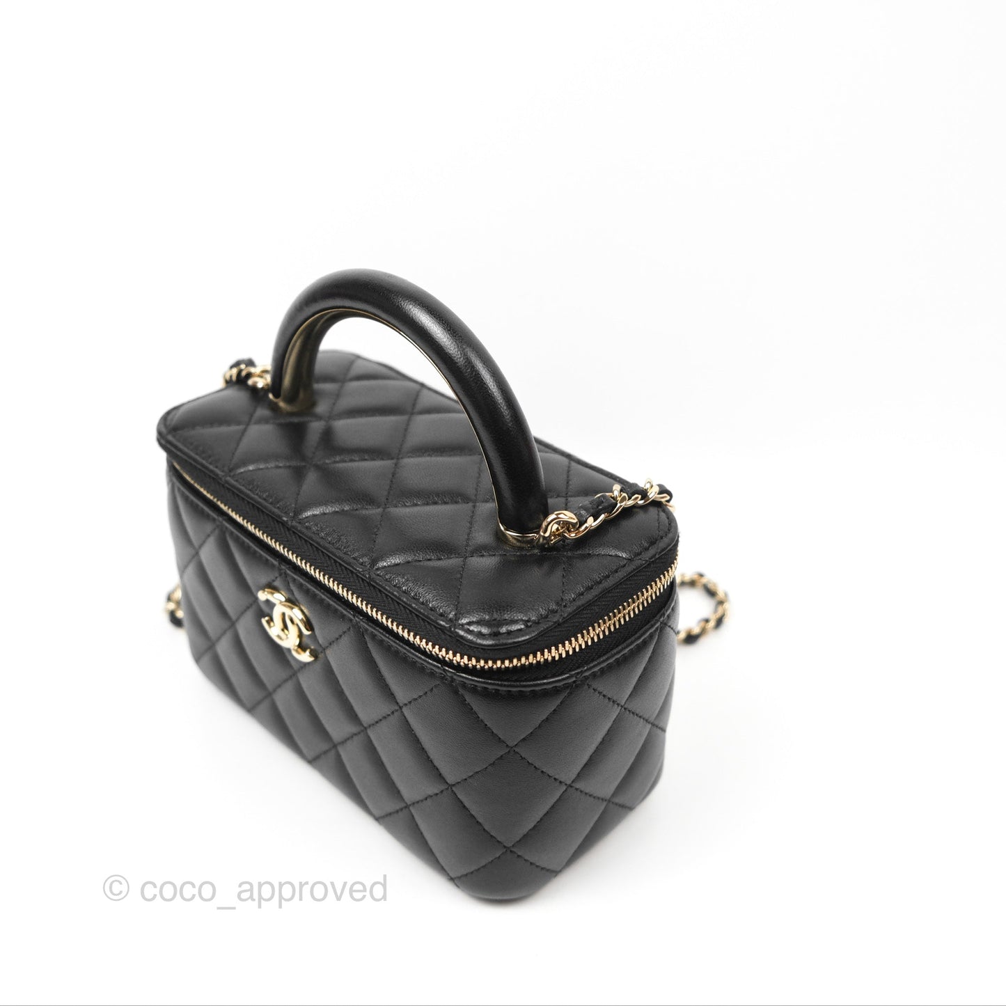 Chanel Top Handle Vanity Rectangular Black Lambskin Gold Hardware