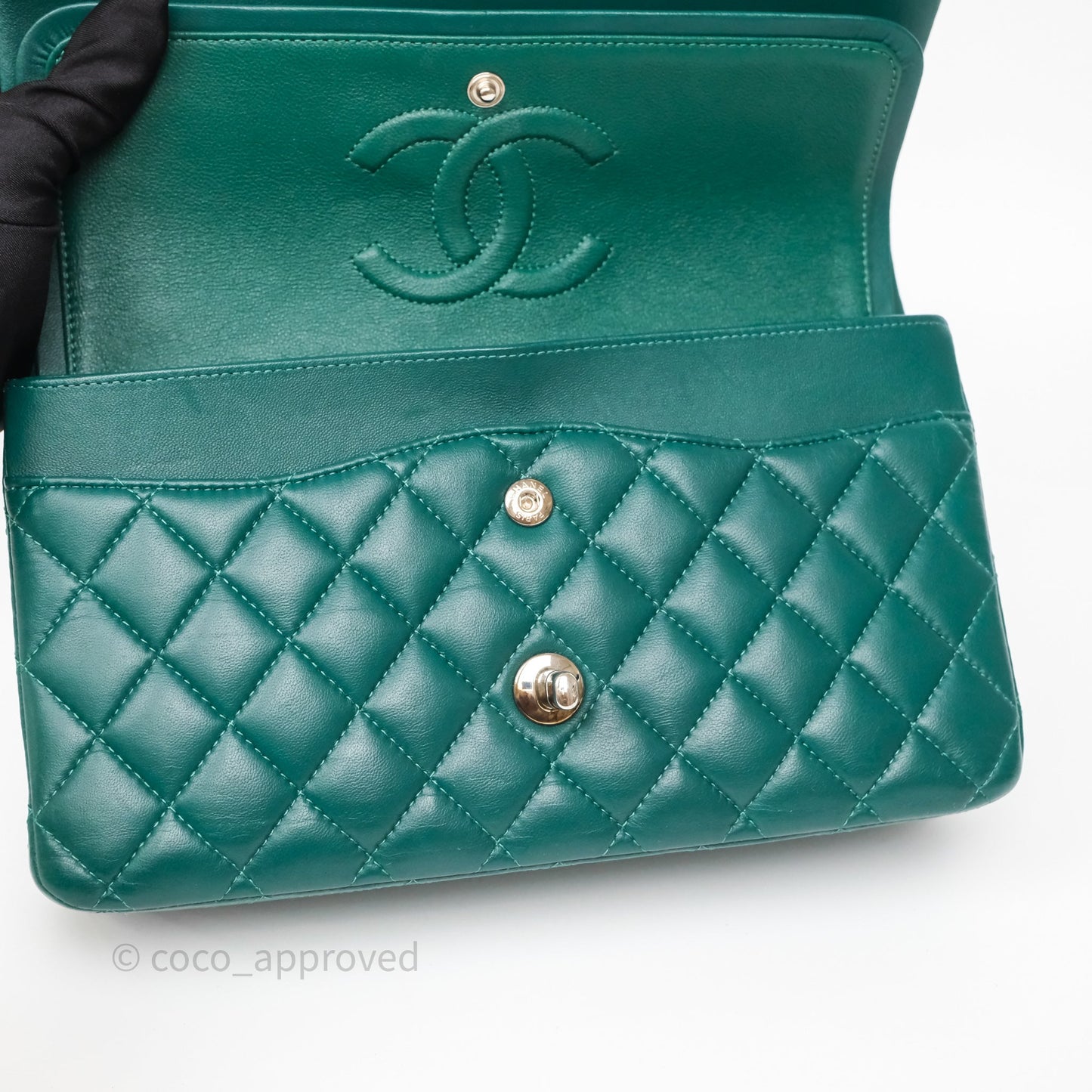 Chanel Medium Classic Flap Quilted Dark Green Lambskin Silver Hardware