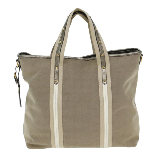 Luxury Prada Hand Bag Canvas 2way Beige Gold  90273