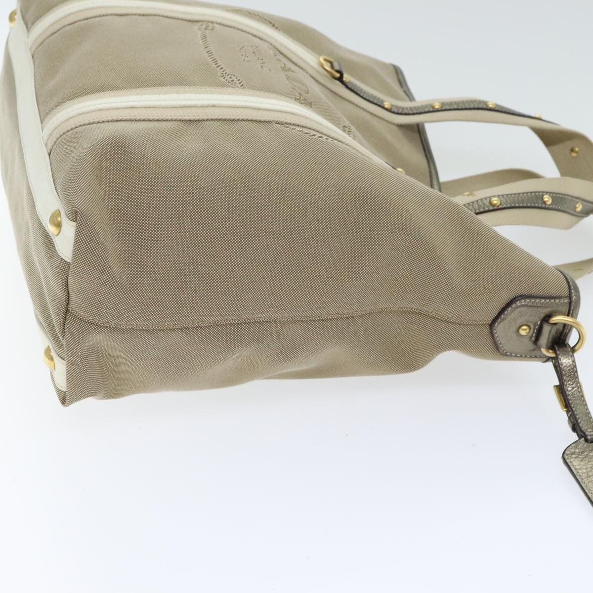 Luxury Prada Hand Bag Canvas 2way Beige Gold  90273