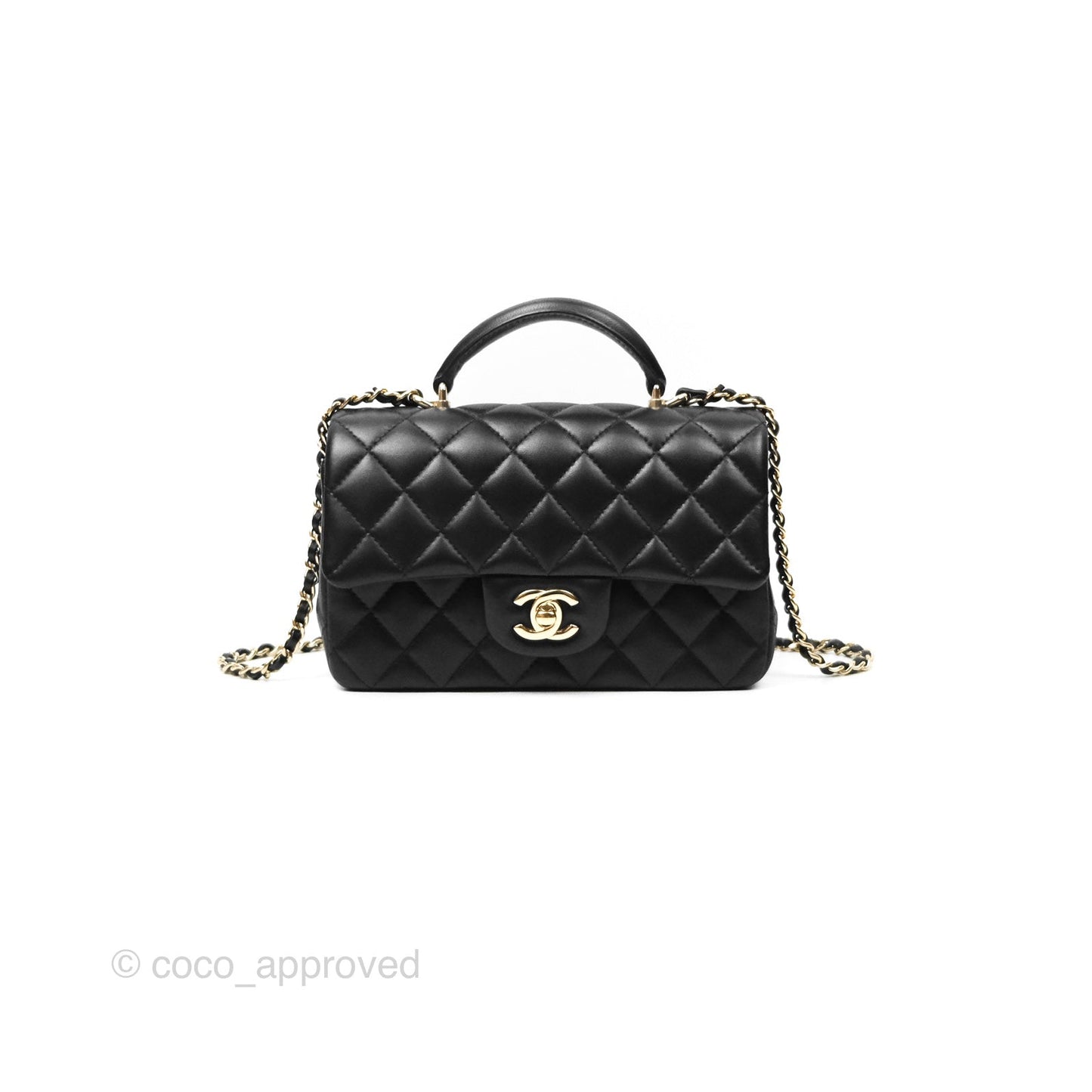 Chanel Top Handle Mini Rectangular Flap Bag Black Lambskin Gold Hardware
