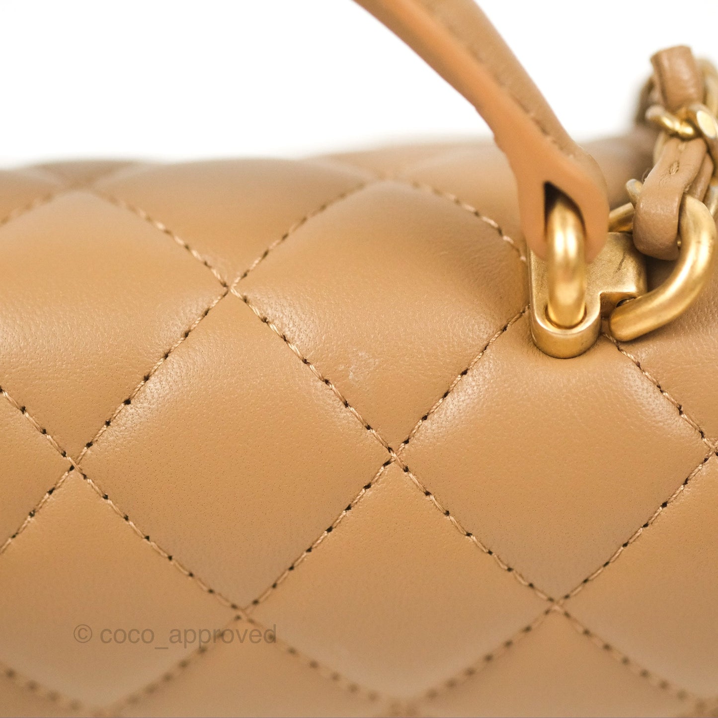 Chanel Top Handle Mini Rectangular Flap Bag Beige Lambskin Aged Gold Hardware