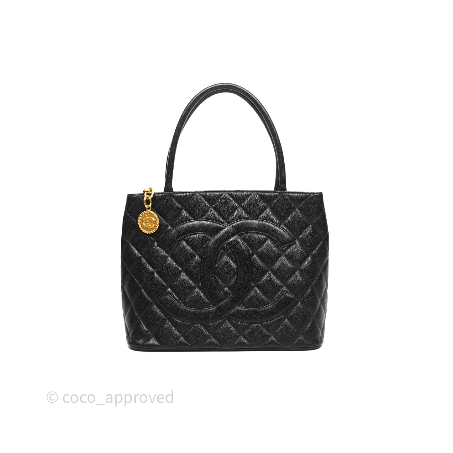 Chanel Vintage Medallion CC Tote Bag Black Caviar Gold Hardware