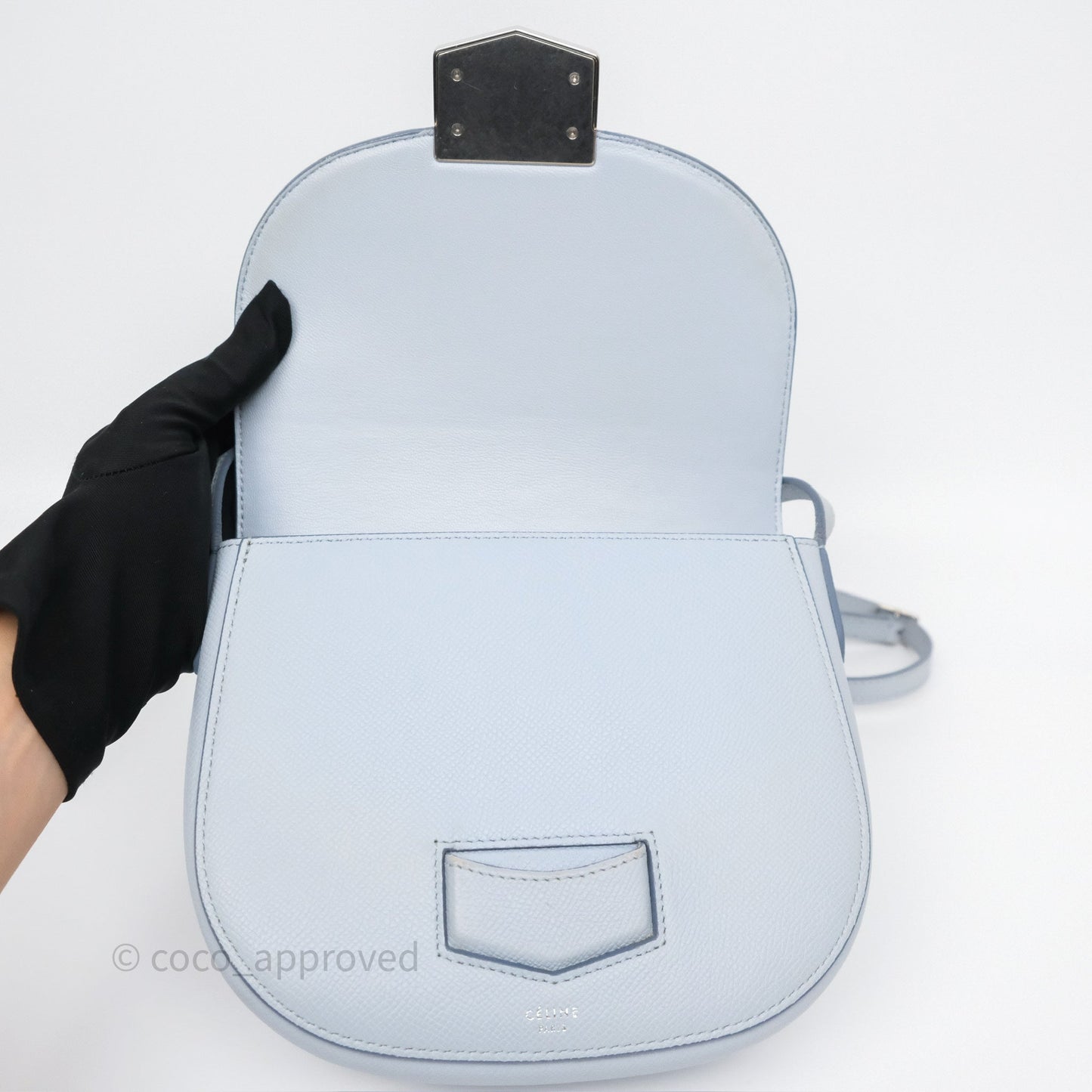 Celine Small Trotteur Crossbody Bag Light Blue Grained Calfskin
