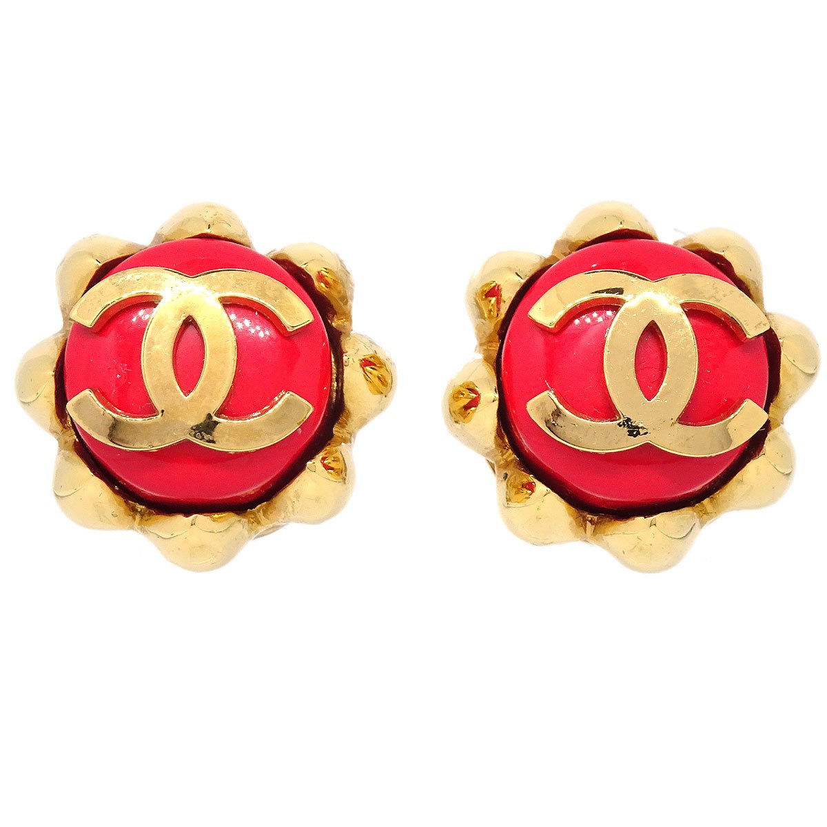 Luxury Chanel 1994 Earrings Red Gold