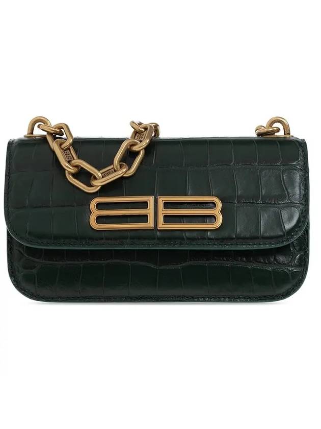 Luxury Balenciaga Crocker Leather Gossip Shoulder Bag Green