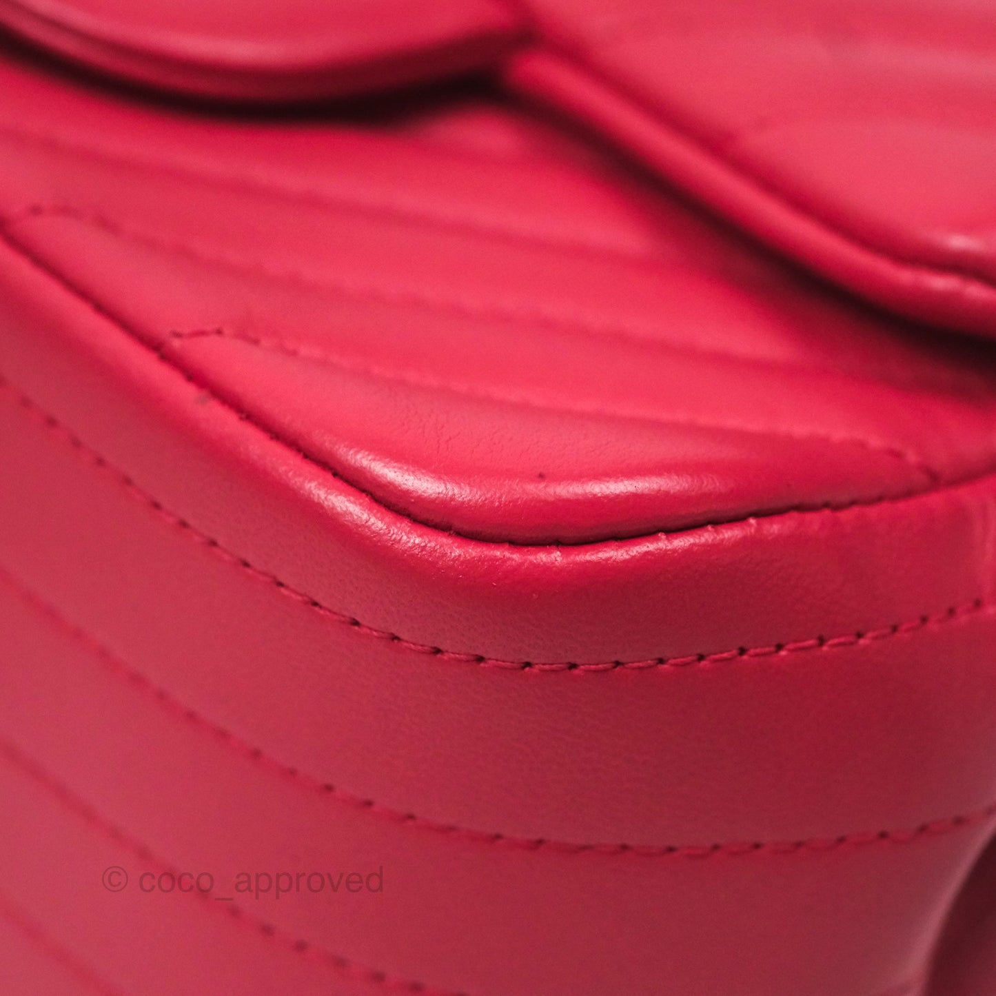 Chanel Mini Square Flap Chevron Dark Pink Lambskin Gold Hardware