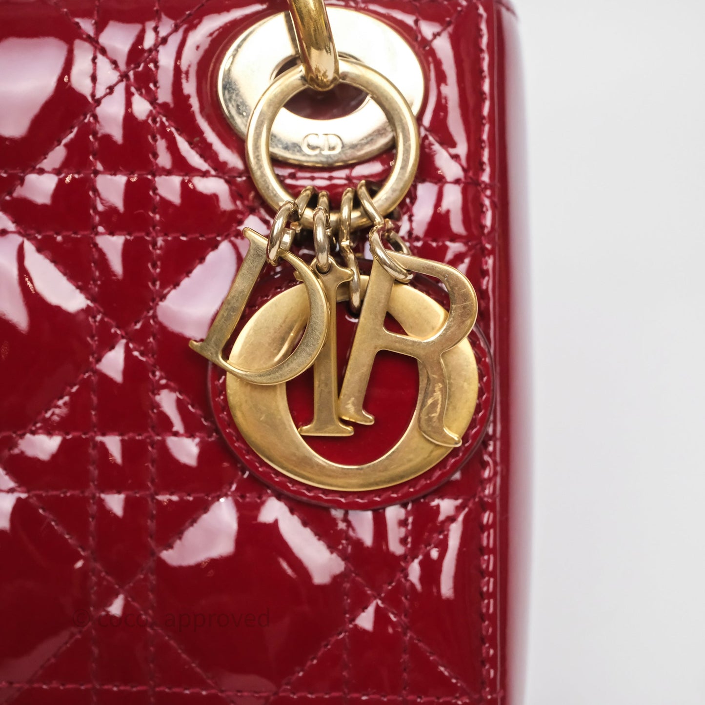 Christian Dior Mini Lady Dior Bag Red Patent Gold Hardware