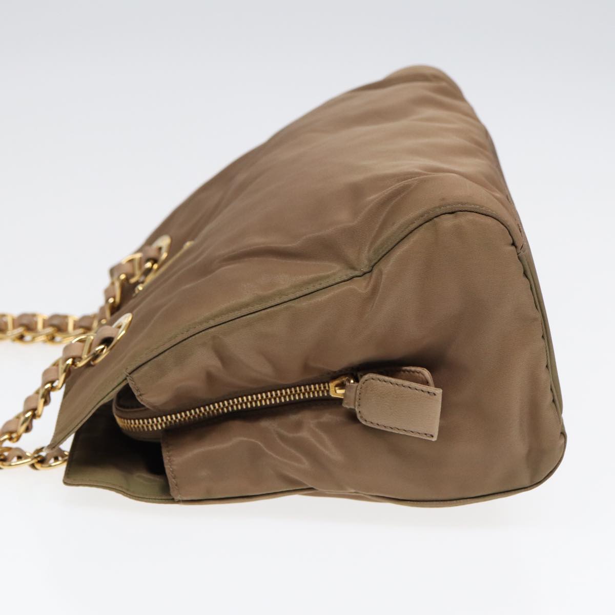 Luxury Prada Chain Shoulder Bag Nylon Beige Gold  90334