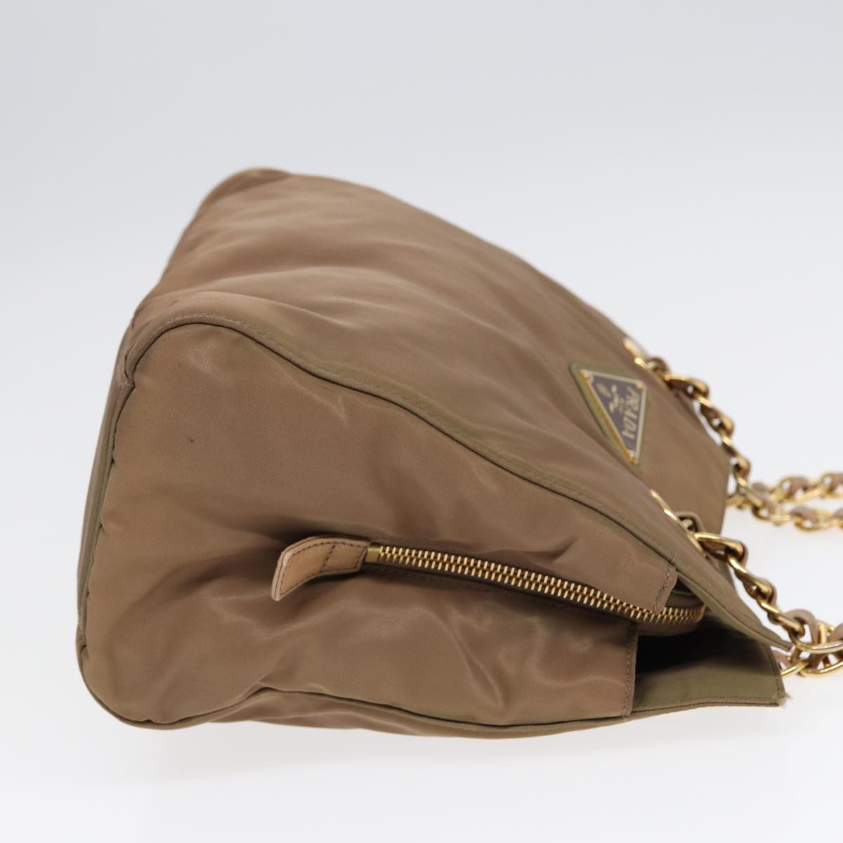 Luxury Prada Chain Shoulder Bag Nylon Beige Gold  90334