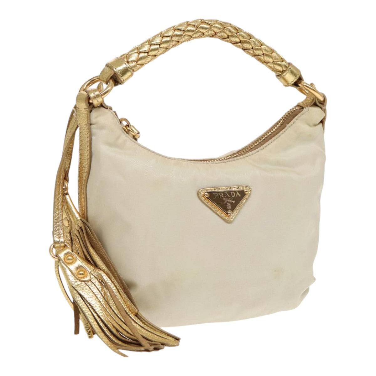Luxury Prada Hand Bag Nylon Cream Gold  90344