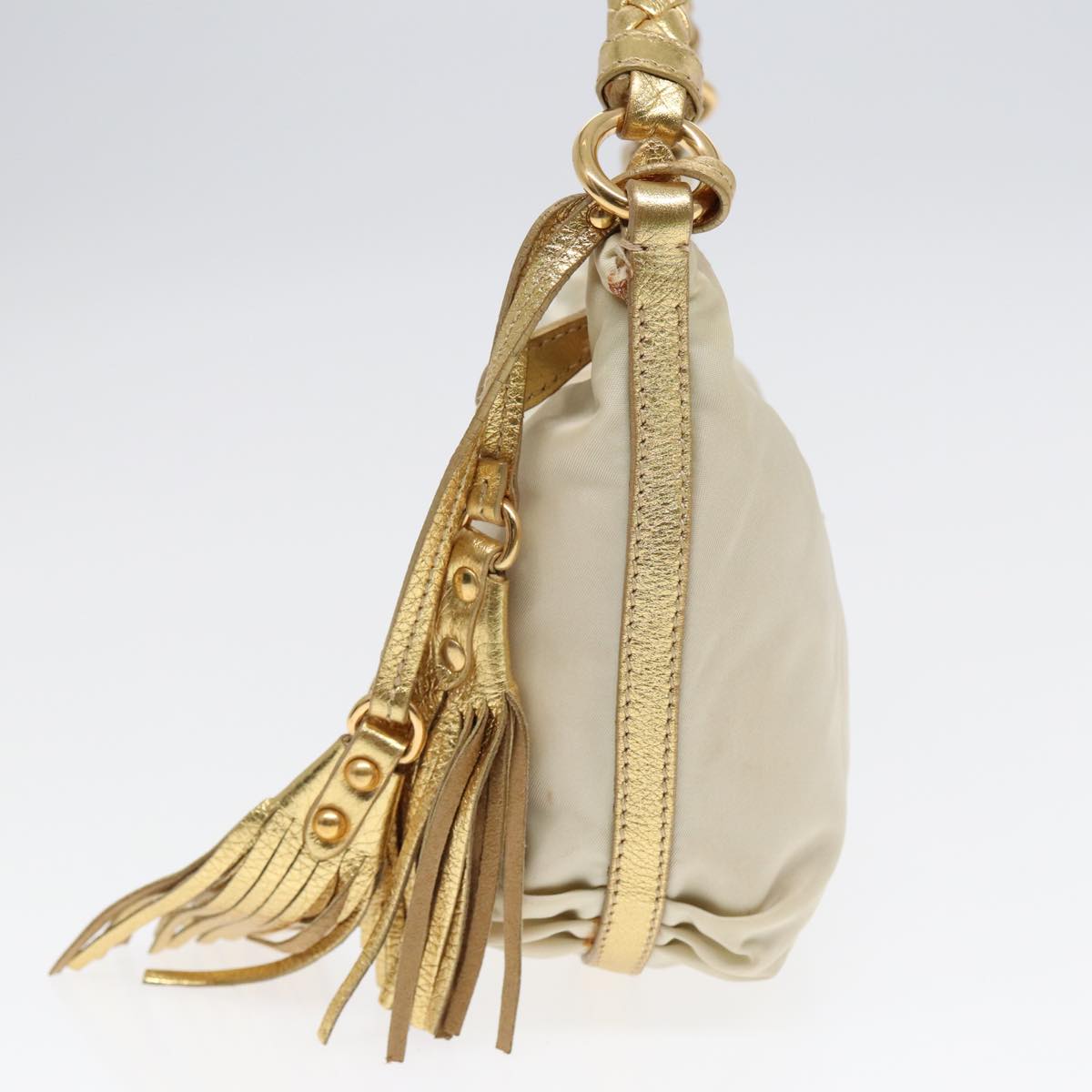 Luxury Prada Hand Bag Nylon Cream Gold  90344