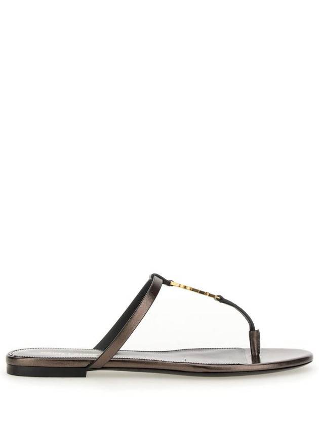Luxury Saint Laurent Cassandra Slide Leather Flip Flops Brown