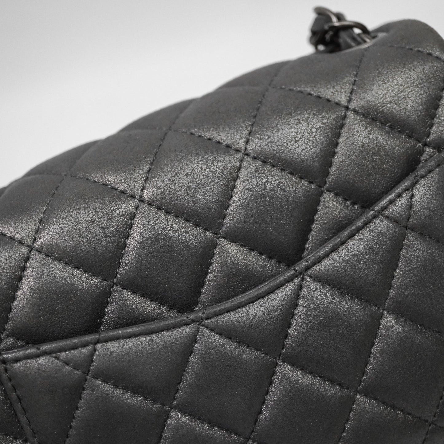 Chanel Mini Square Iridescent Grey Suede Gun Metal Hardware