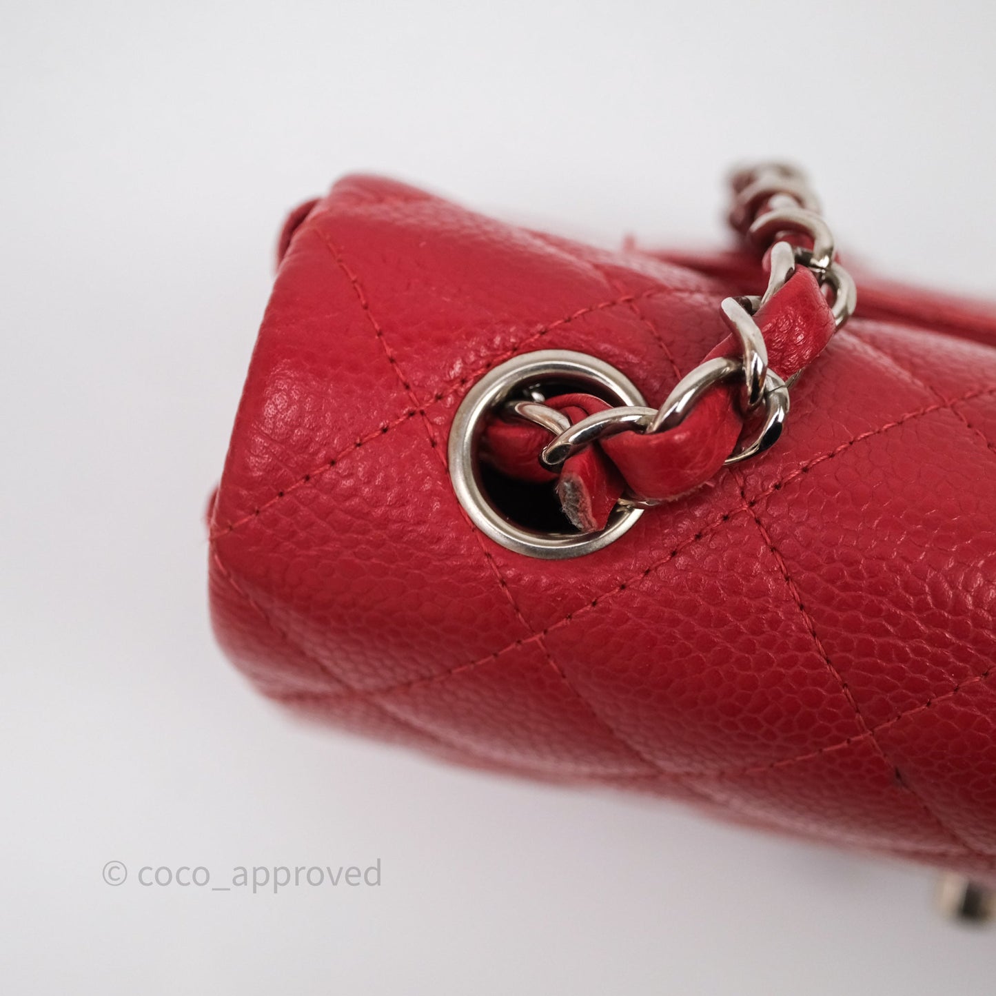 Chanel Quilted Mini Rectangular Flap Red Caviar Silver Hardware