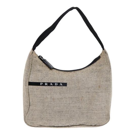 Luxury Prada Sports Hand Bag Canvas Silver Beige  90361