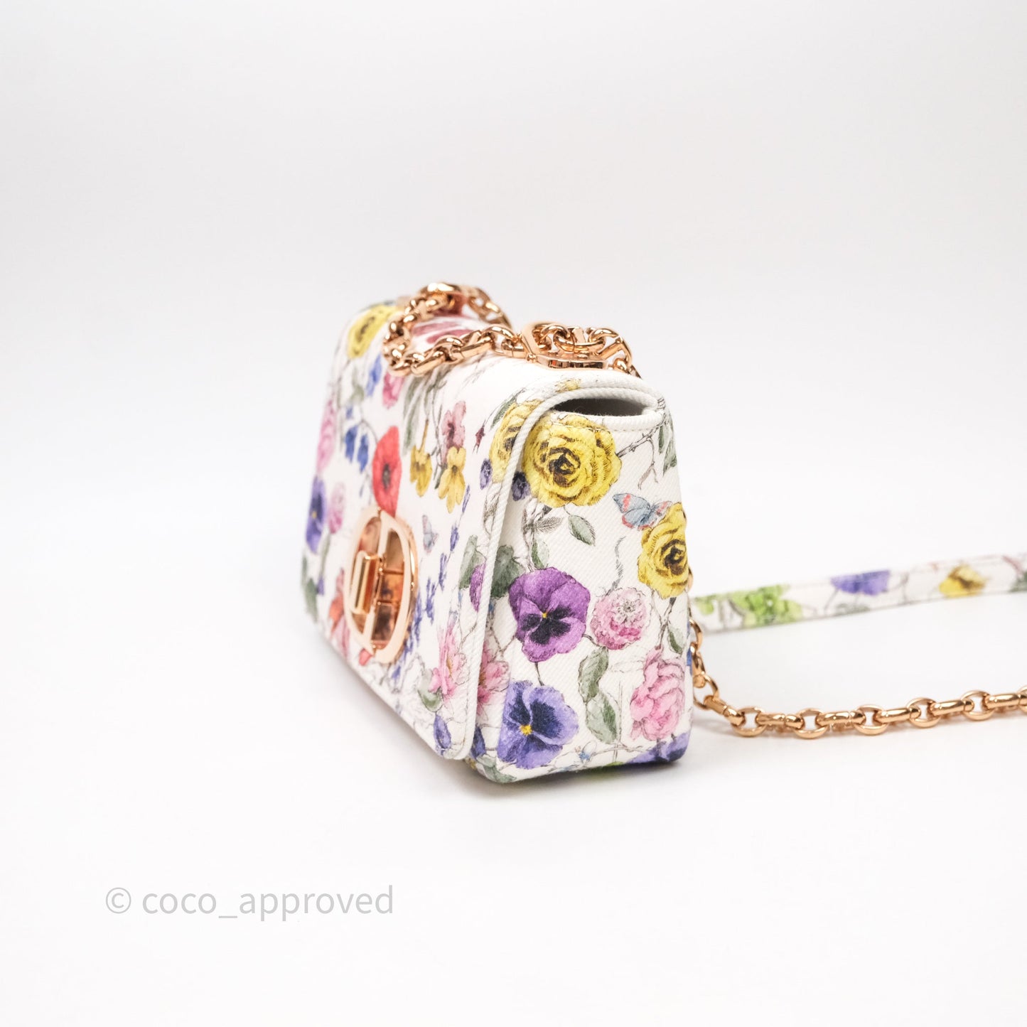 Dior Small Caro Bag White Florilegio Rose Gold Hardware
