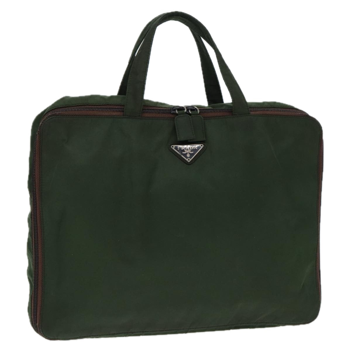 Luxury Prada Hand Bag Nylon Khaki Silver  90380