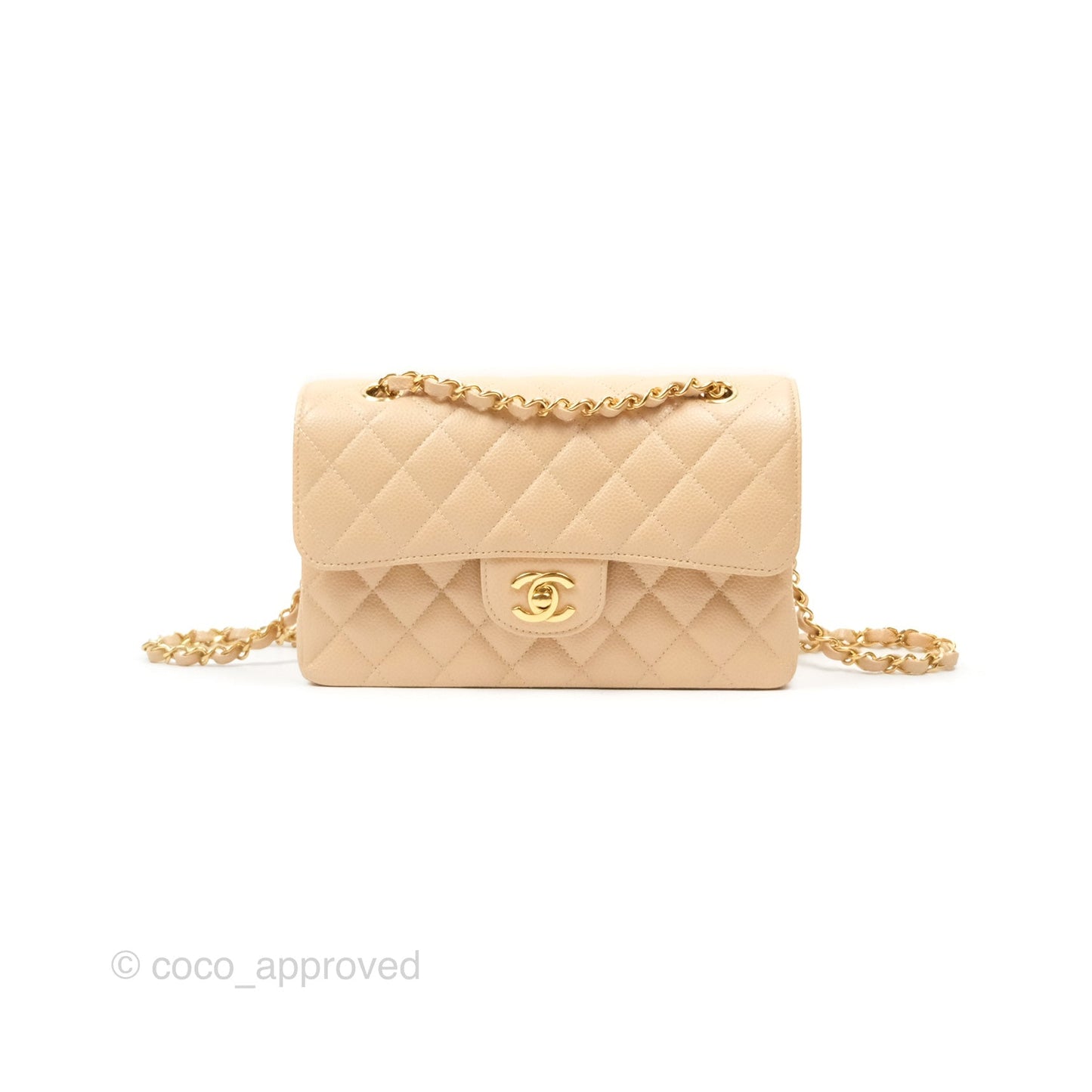 Chanel Small Quilted Classic Flap Beige Caviar Gold Hardware