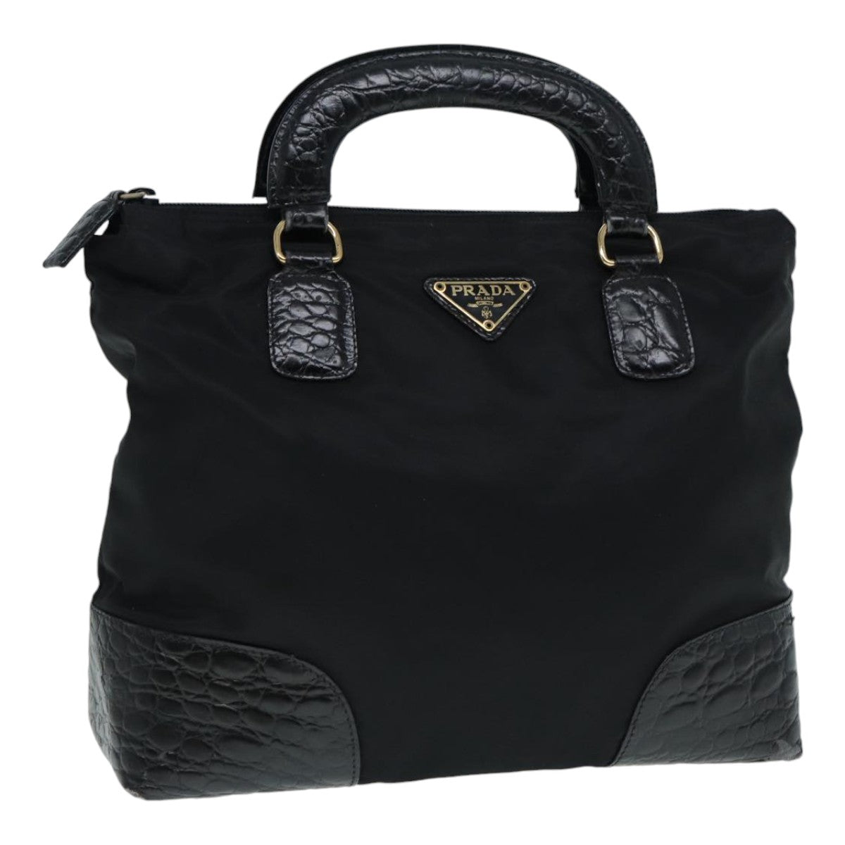 Luxury Prada Hand Bag Nylon Black Gold  90383