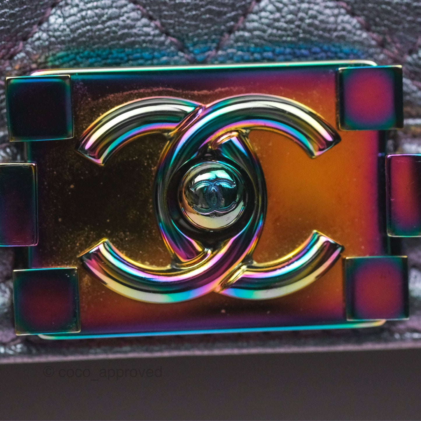 Chanel Medium Boy Quilted Iridescent Purple Goatskin Rainbow Hardware