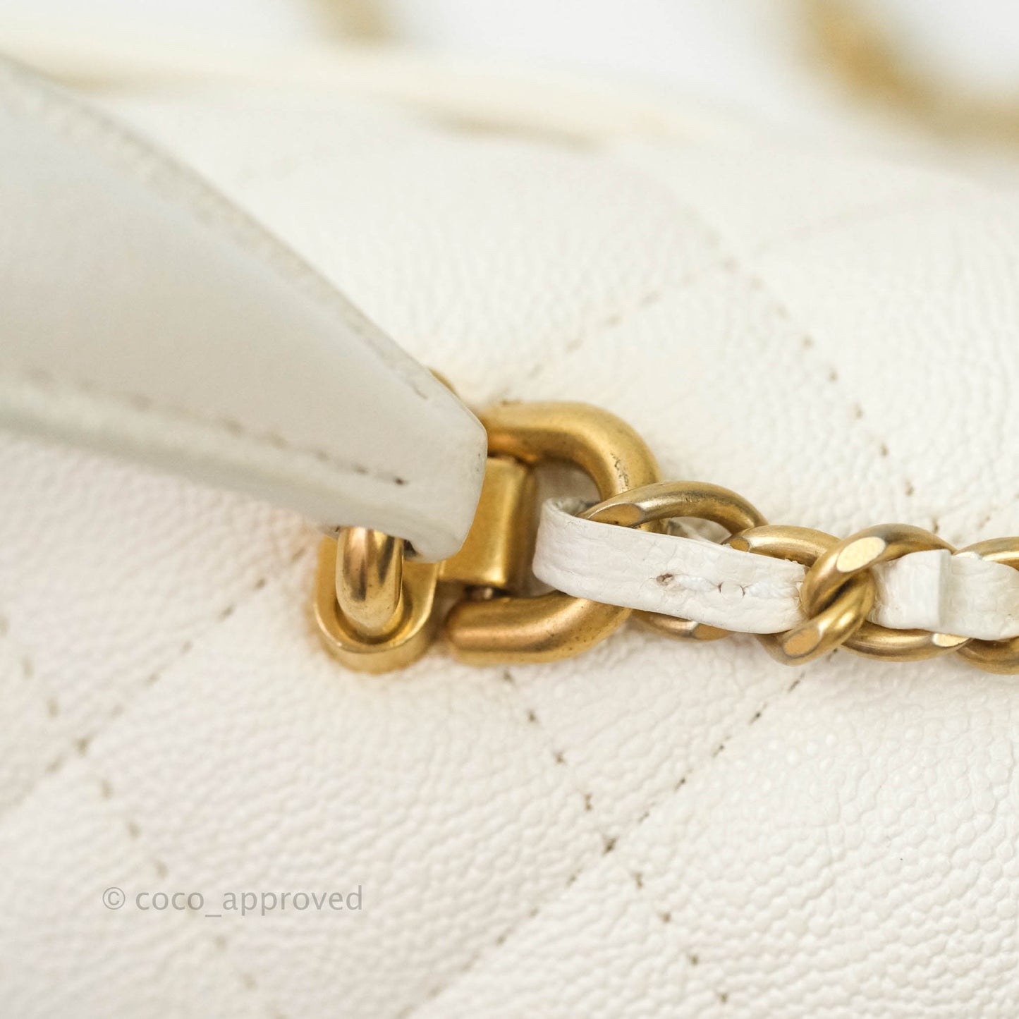 Chanel Top Handle Mini Rectangular Flap Bag White Caviar Aged Gold Hardware