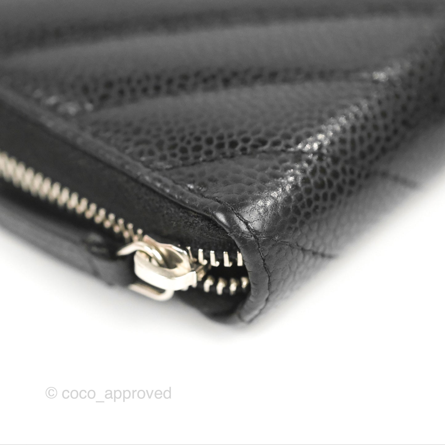 Chanel Medium Wallet Chevron Black Soft Caviar Silver Hardware